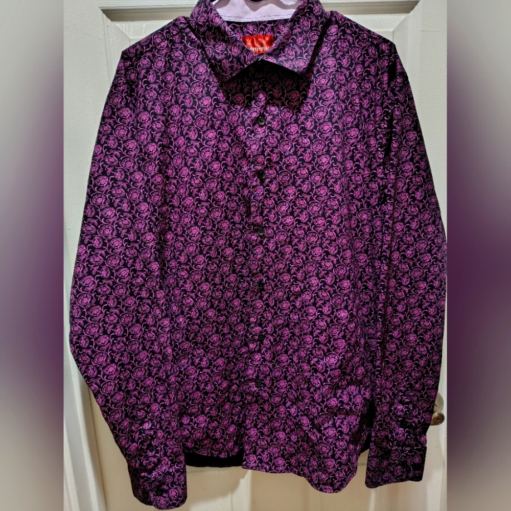 Consequence- Extra Large Slim Fit- Plum Floral Button Up